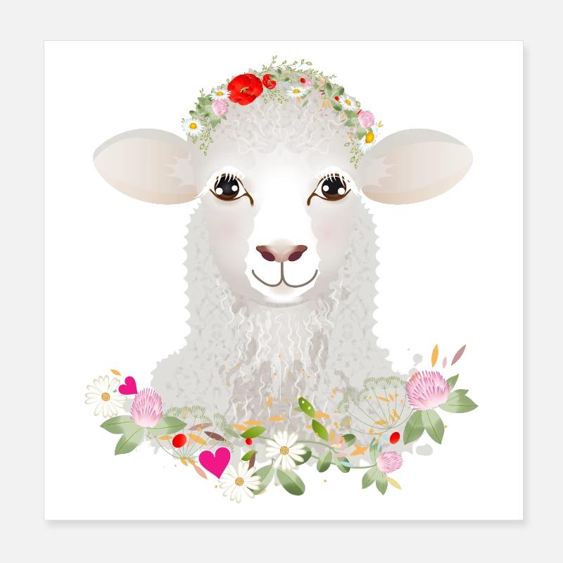 Un mouton mignon avec une couronne de printemps Poster 20 x 20 cm