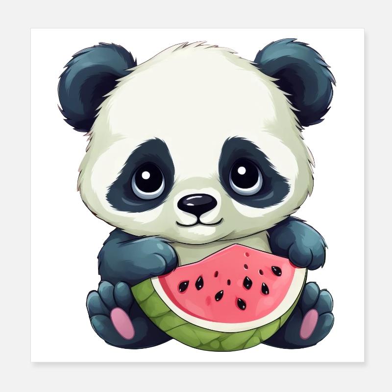 Panda mignon à la pastèque Poster 20 x 20 cm