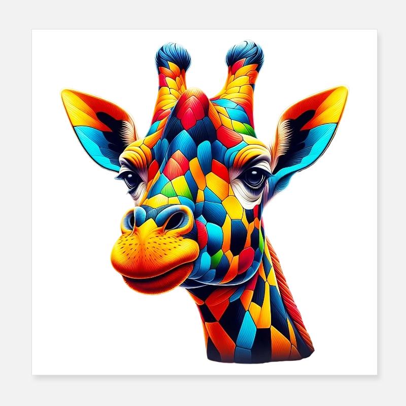 Giraffe colored and painted like Harlequin Poster 8" x 8" (20x20 cm)