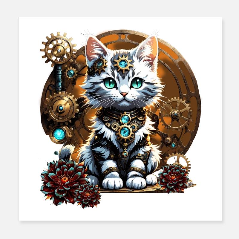 Un mignon petit chaton de style steampunk Poster 20 x 20 cm