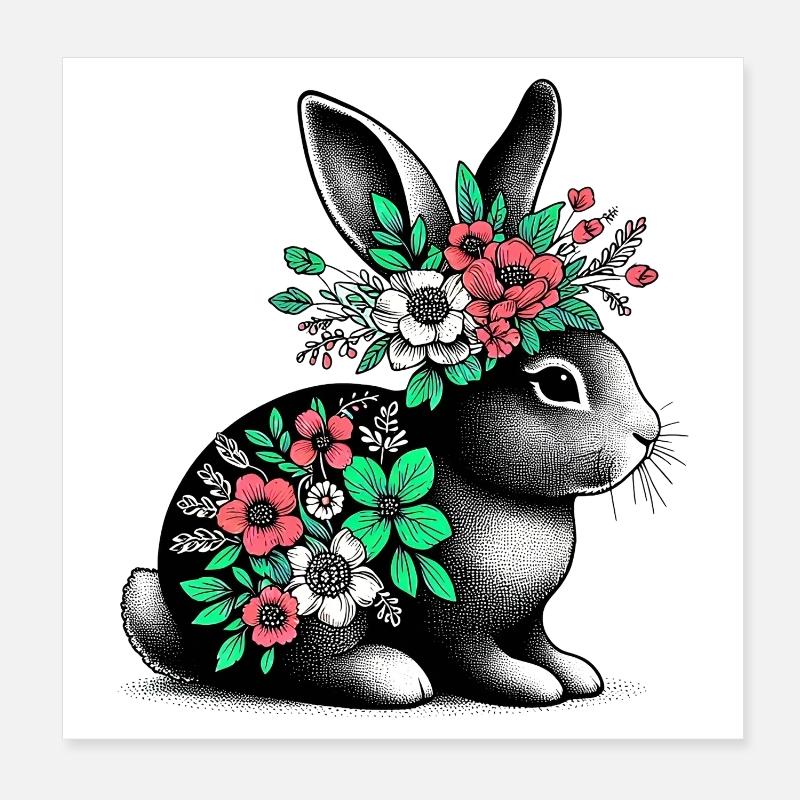 Lapin aux fleurs Poster 20 x 20 cm
