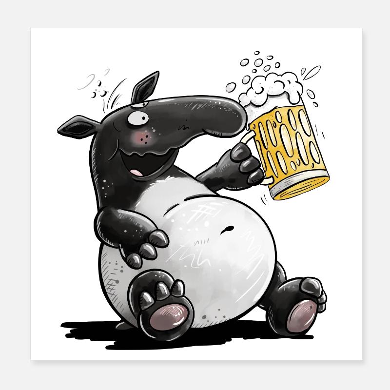 Tapir Drinks Beer Tabier Pun Poster 8" x 8" (20x20 cm)
