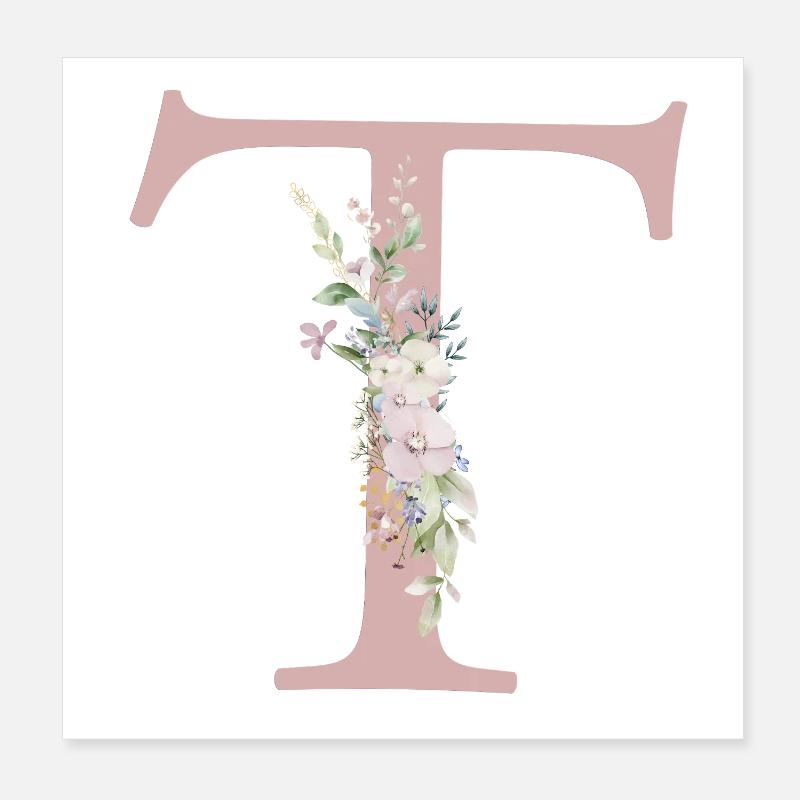 T Monogram, Floral, Personnalisable Poster 20 x 20 cm