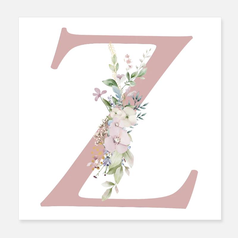 Z Monogram, Floral, Personnalisable Poster 20 x 20 cm