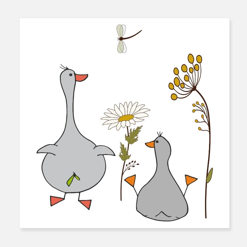 Gänse auf der Wiese Poster 20x20 cm