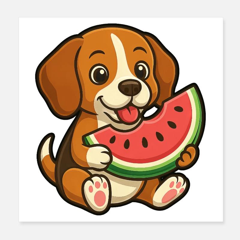 Joyeux Beagle Pastèque Fruit d’été Poster 20 x 20 cm