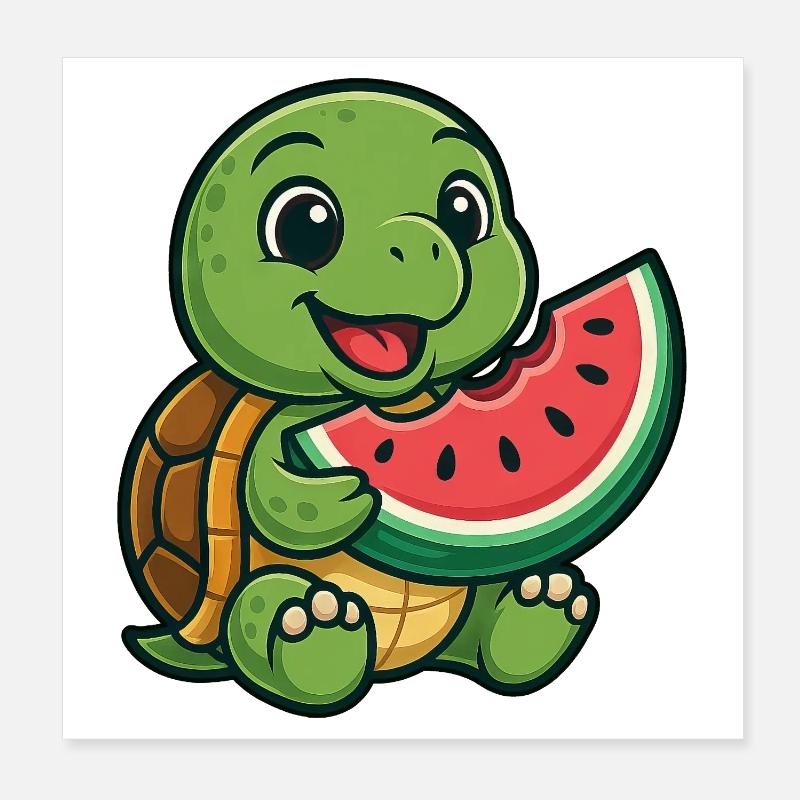 Cute turtle with melon summer design Poster 8" x 8" (20x20 cm)