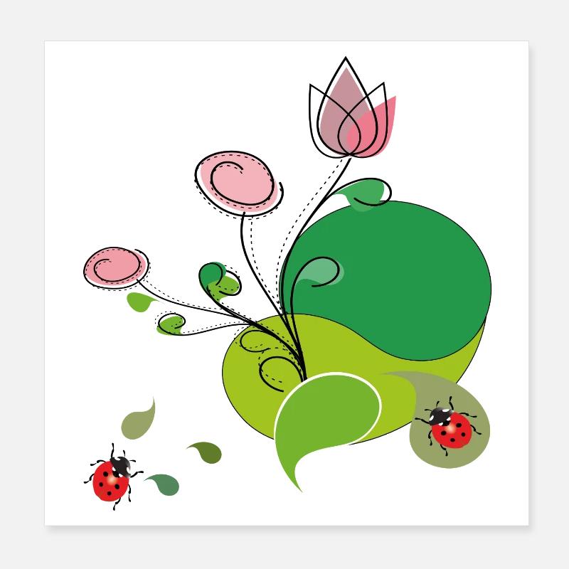 Flower with ladybug Poster 8" x 8" (20x20 cm)