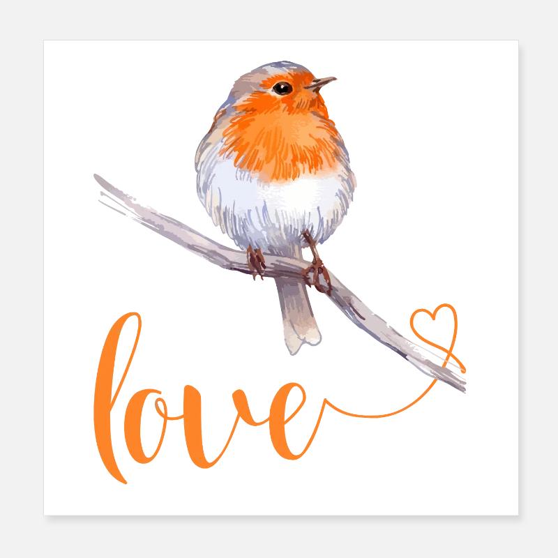 Robin mit Liebestext Poster 20x20 cm