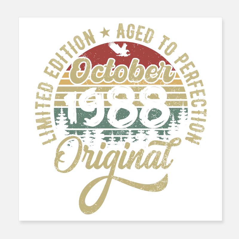 Octobre 1988 Anniversaire Octobre 1988 Octobre Poster 20 x 20 cm