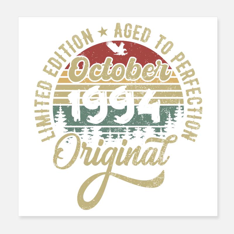 Octobre 1994 Anniversaire Octobre 1994 Octobre Poster 20 x 20 cm