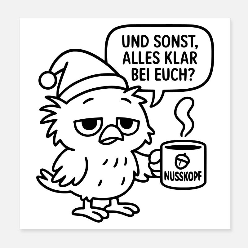 Grognement matinal Vogel_mit_Kaffeetasse_und_Sprechblase Poster 20 x 20 cm