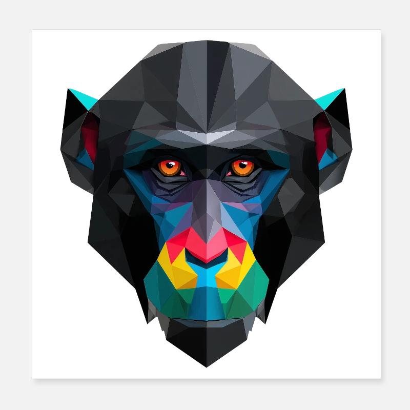Colored Low-Poly Monkey Portrait Poster 8" x 8" (20x20 cm)