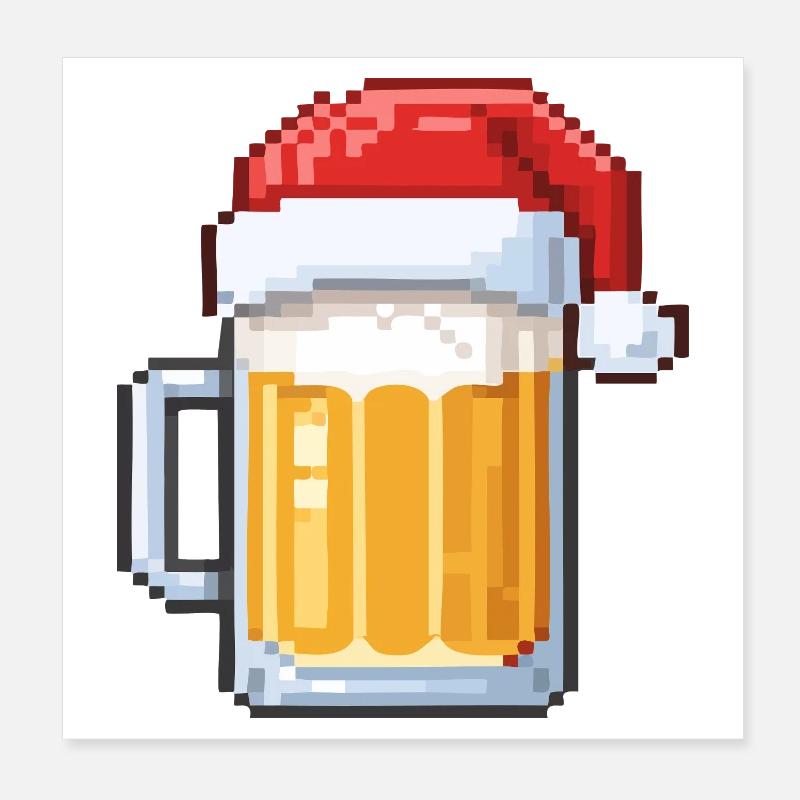 Bière Pixel avec Chapeau de Père Noël – Conception de Noël Poster 20 x 20 cm