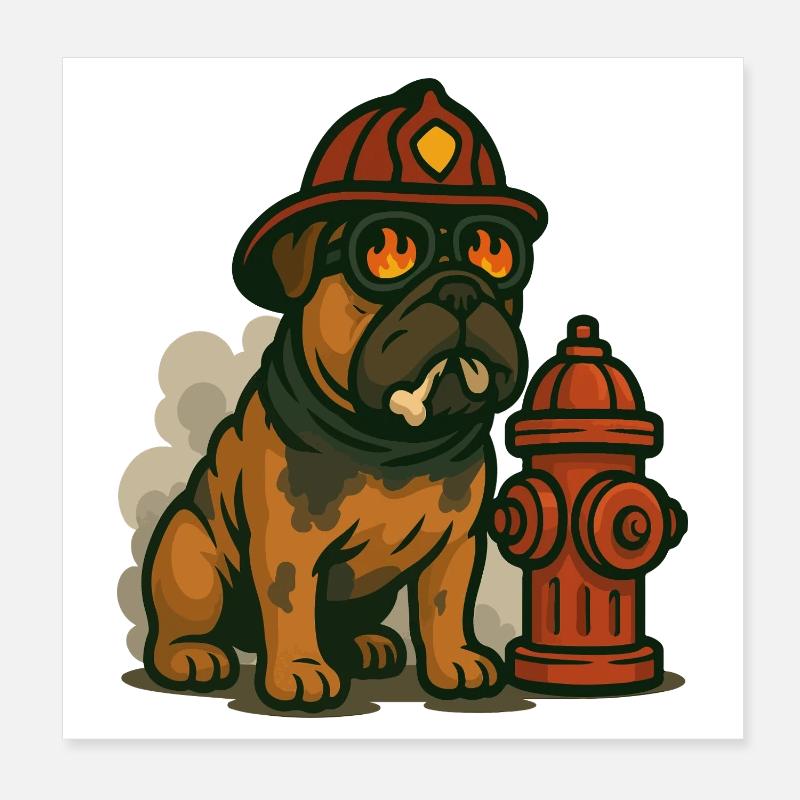 Mascotte de bouledogue pompier Poster 20 x 20 cm