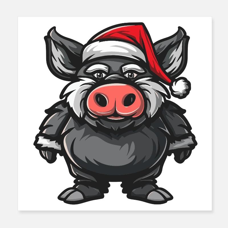 Cochon Noël Sanglier Poster 20 x 20 cm