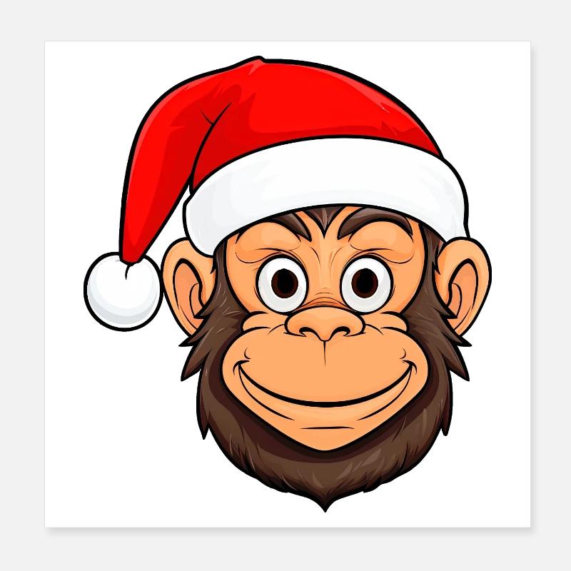 Monkey Christmas / Santa Claus Monkey Poster 8" x 8" (20x20 cm)