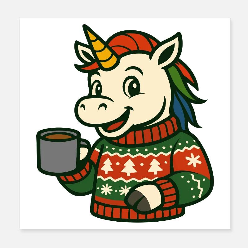 Pull douillet licorne Boisson chaude Art de Noël Poster 20 x 20 cm