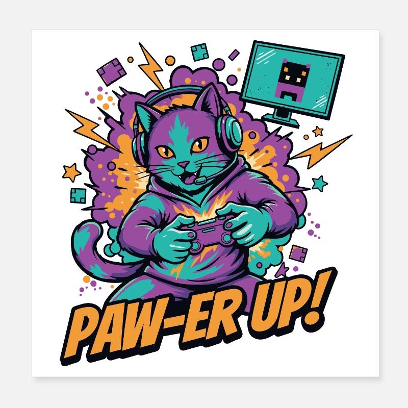 Cat Player Power-Paw Poster 8" x 8" (20x20 cm)