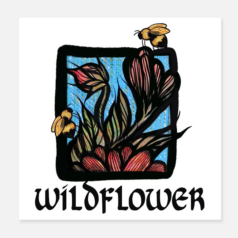 Floraison de fleurs sauvages avec les abeilles Poster 20 x 20 cm