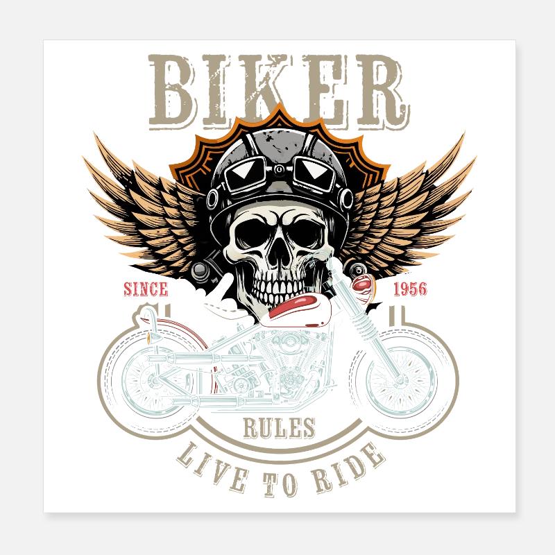 Biker Rules - Since 1956 - Live to Ride Poster 8" x 8" (20x20 cm)