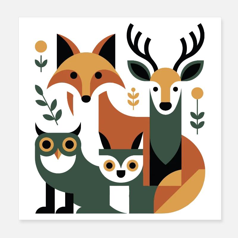 Geometric Forest Animals Poster 8" x 8" (20x20 cm)