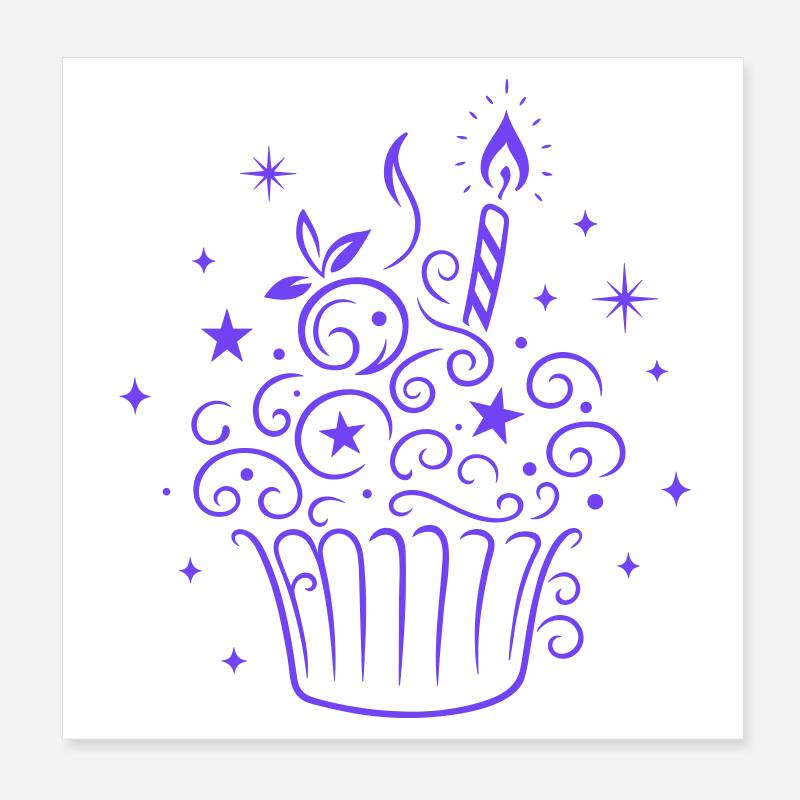 Cupcake mit Blaubeeren und Kerze - Geburtstag Poster 20x20 cm