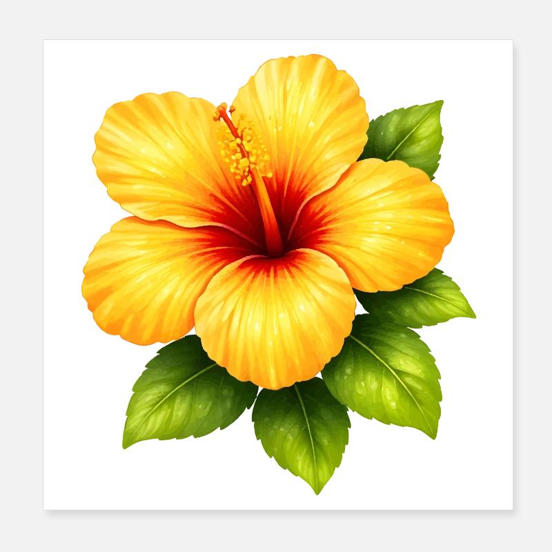 Hibiscus jaune aux feuilles vertes Poster 20 x 20 cm