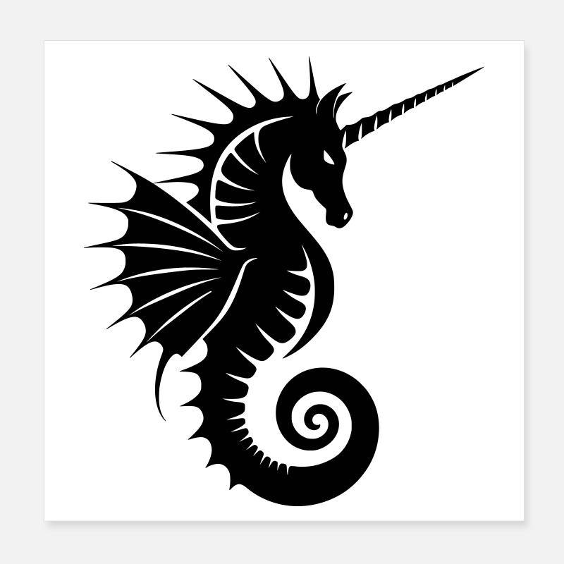 Einhorn-Seepferdchen Silhouette Poster 20x20 cm