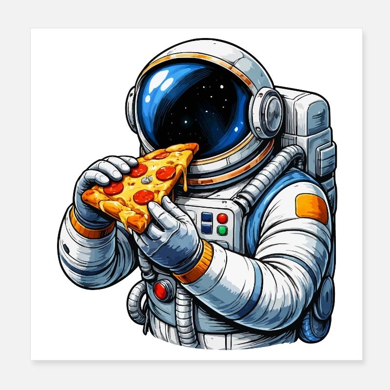 Astronaut eating pizza Poster 8" x 8" (20x20 cm)