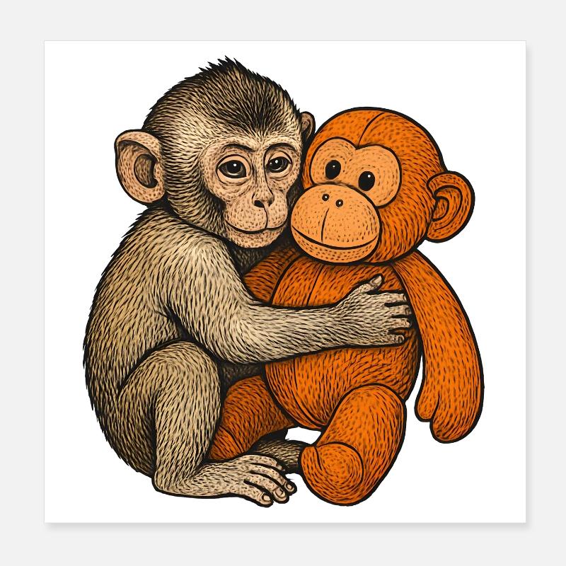 Câlin, mon copain singe et orang Poster 20 x 20 cm