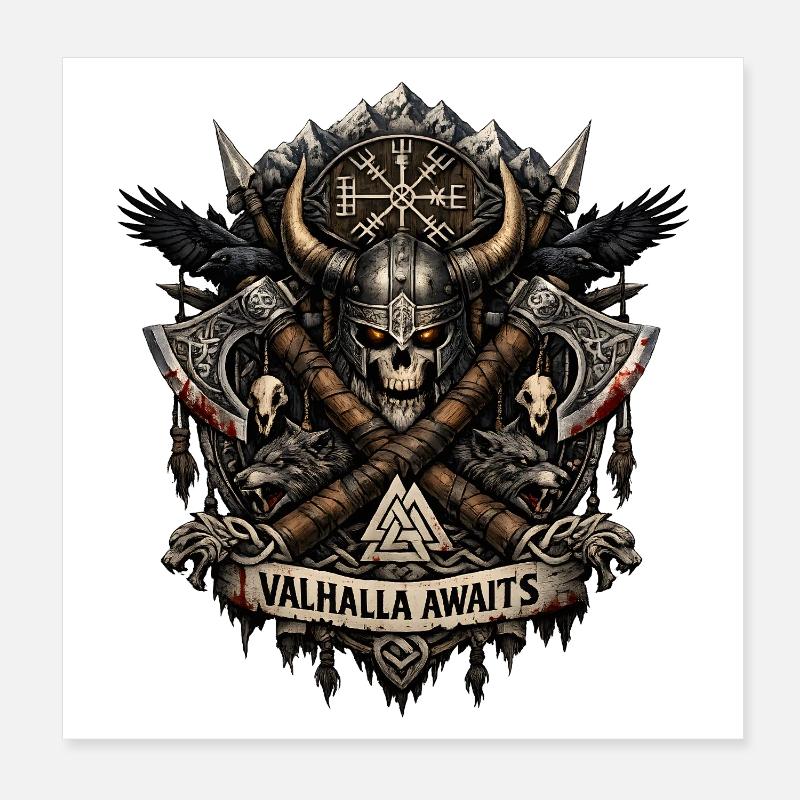 Walhalla wartet auf das Wikingerwappen Poster 20x20 cm