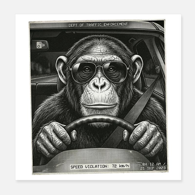 Les radars piégeaient le chauffeur de voiture singe Poster 20 x 20 cm