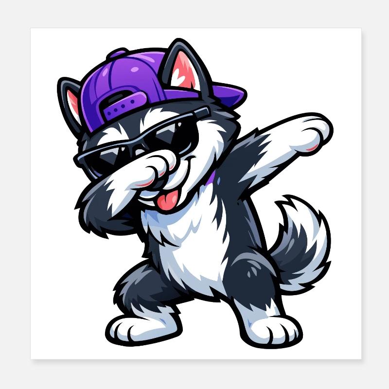 Dabbing Husky Poster 8" x 8" (20x20 cm)