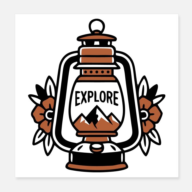 Lantern Explore Mountains Vintage Poster 8" x 8" (20x20 cm)