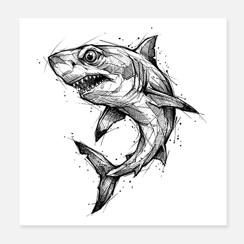 Géométrie de requin - Conception moderne de croquis de requin Poster 20 x 20 cm