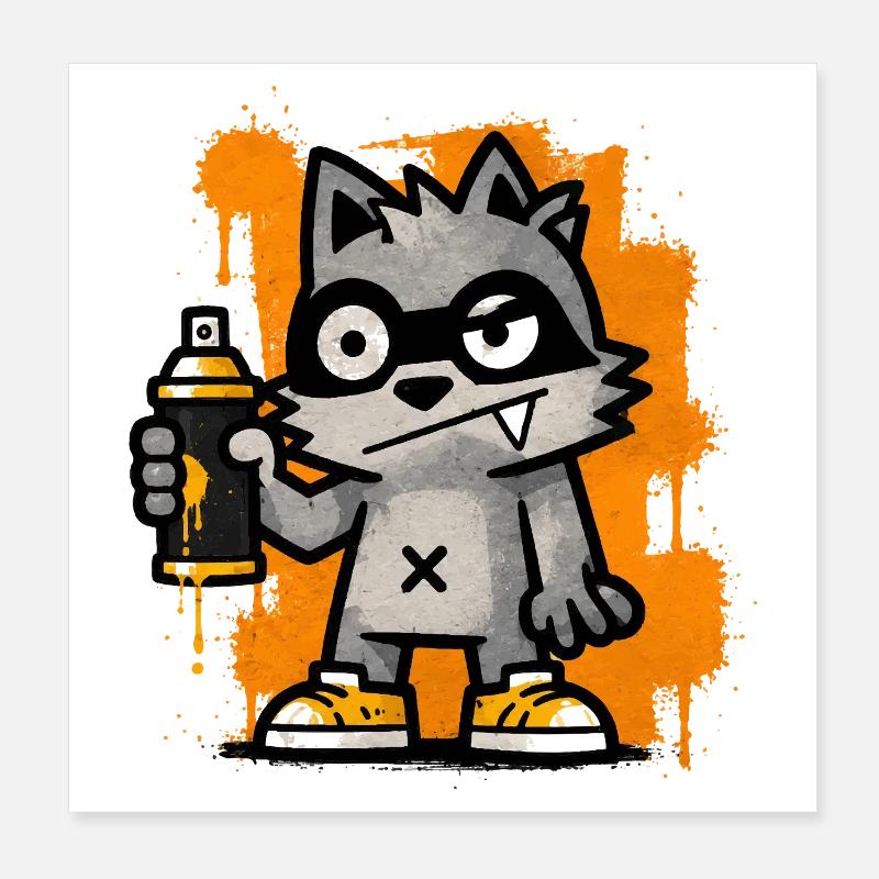 Raton laveur graffiti stylé avec art de rue en bombe de spray Poster 20 x 20 cm
