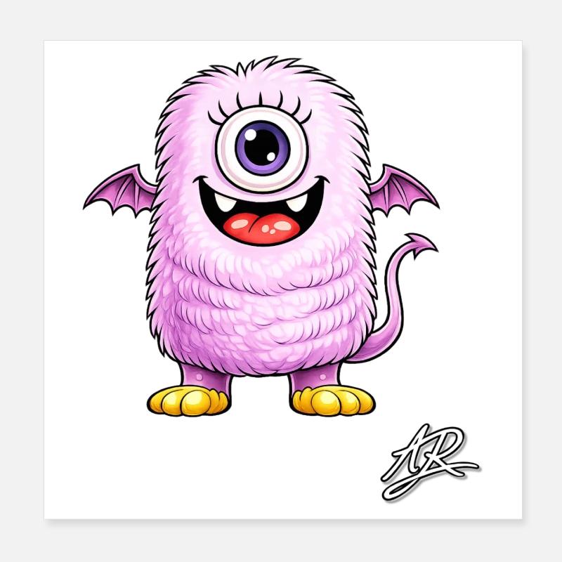 Monstre lilas œil unique ailé Poster 20 x 20 cm