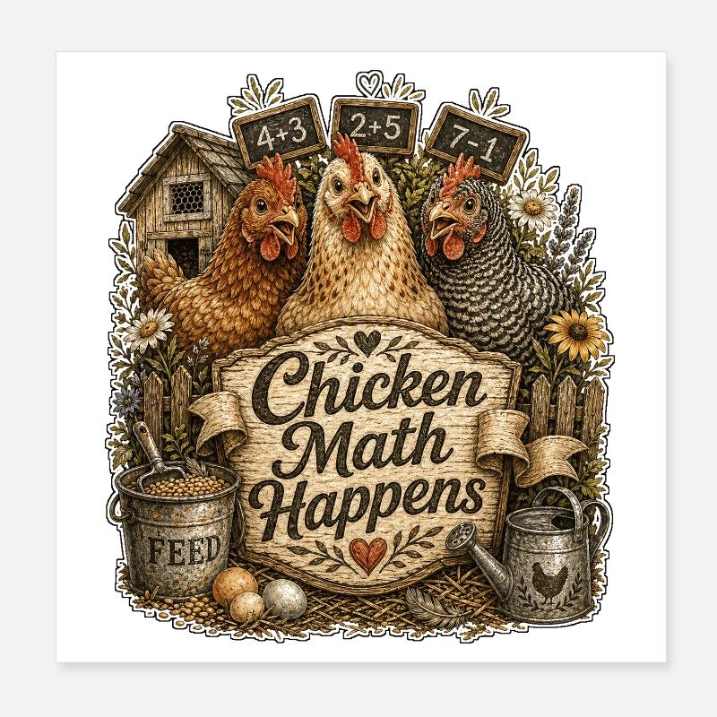 Chicken Math Happens Poster 20x20 cm