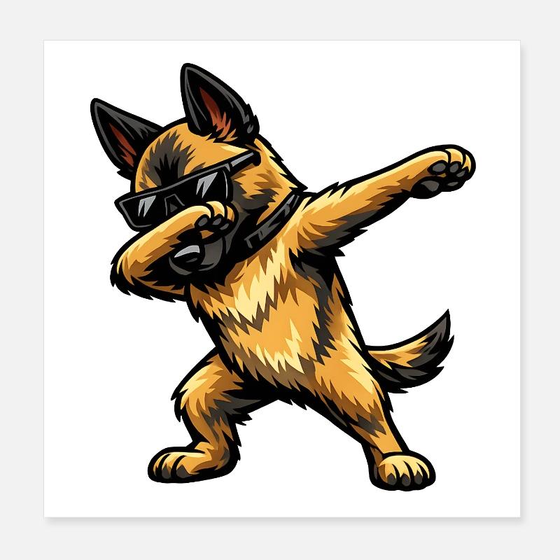 Dabbing Belgian Shepherd Poster 8" x 8" (20x20 cm)