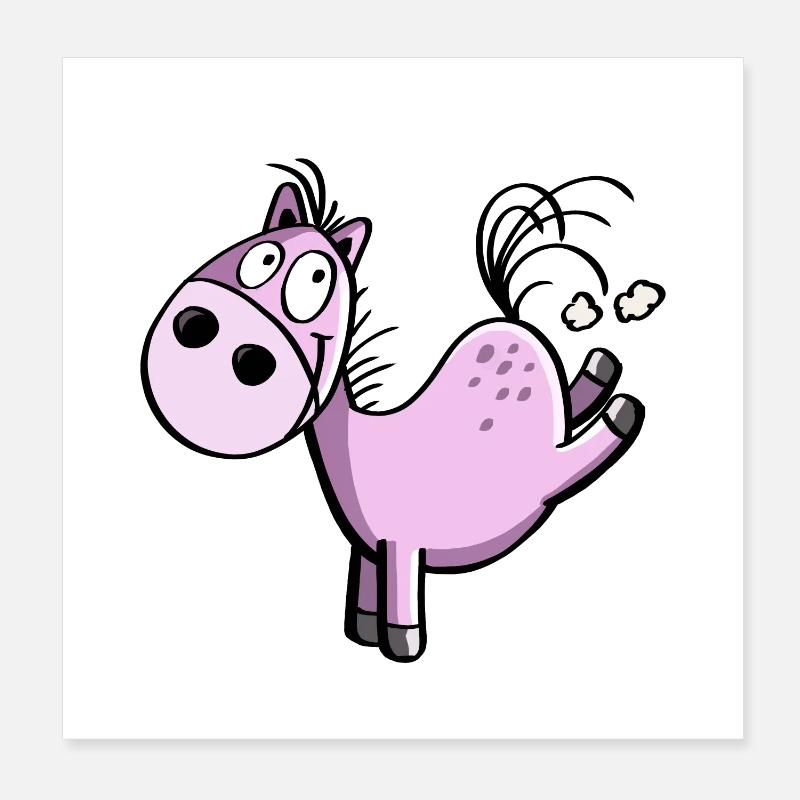 Witziges buckelndes Cartoon Pferd - Springpferd Poster 20x20 cm