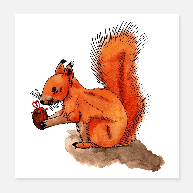 Eichhörnchen mit Geschenk Poster 20x20 cm