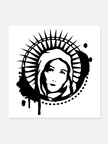 Holy Mary portrait graffiti stencil - Poster 8" x 8" (20x20 cm) - white - Front