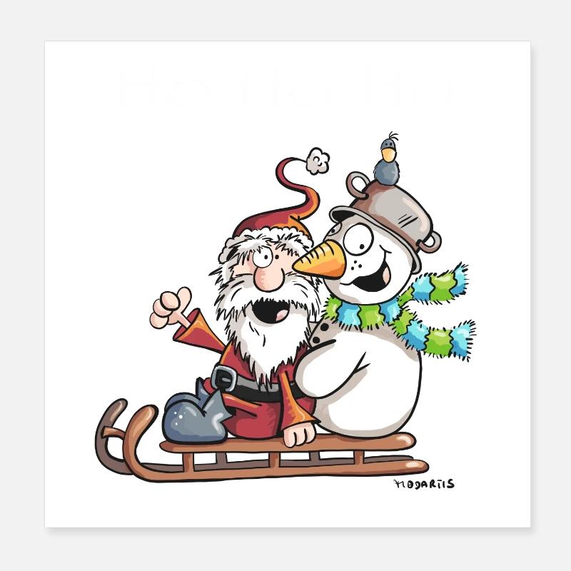 Weihnachtsmann und Schneemann - Comic Poster 20x20 cm