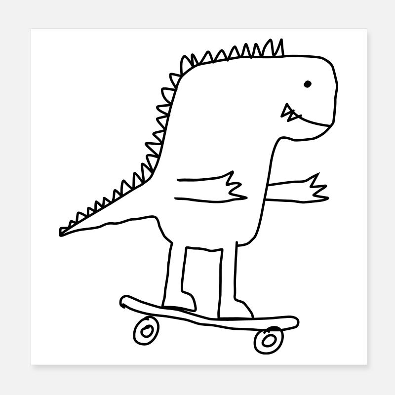 Dino on Skateboard – Cool Cartoon for Nerds Poster 8" x 8" (20x20 cm)