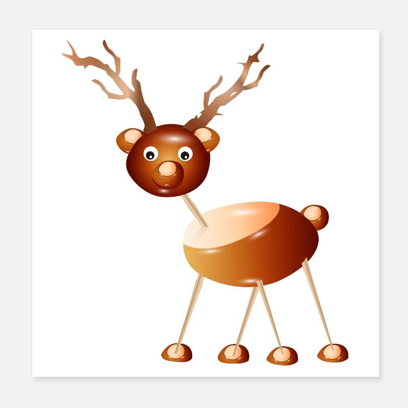 Cerf avec des bois faits de châtaignes et de cure-dents Poster 20 x 20 cm