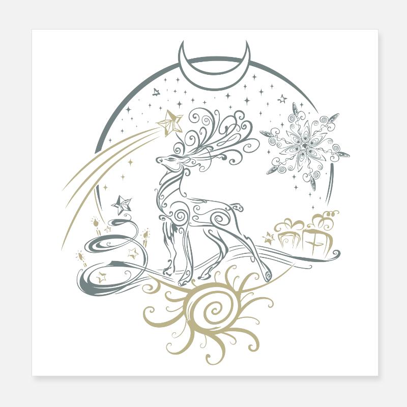 Nuit de Noël de Noël en bois de cerf Poster 20 x 20 cm