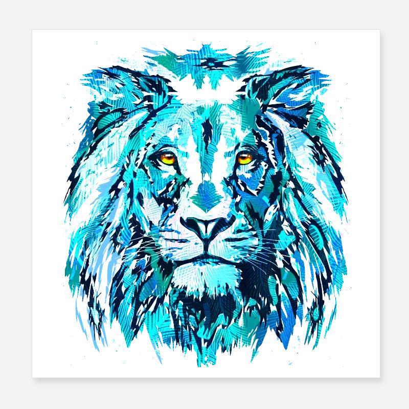 Blue Lion Head - Zodiac sign Leo Poster 8" x 8" (20x20 cm)