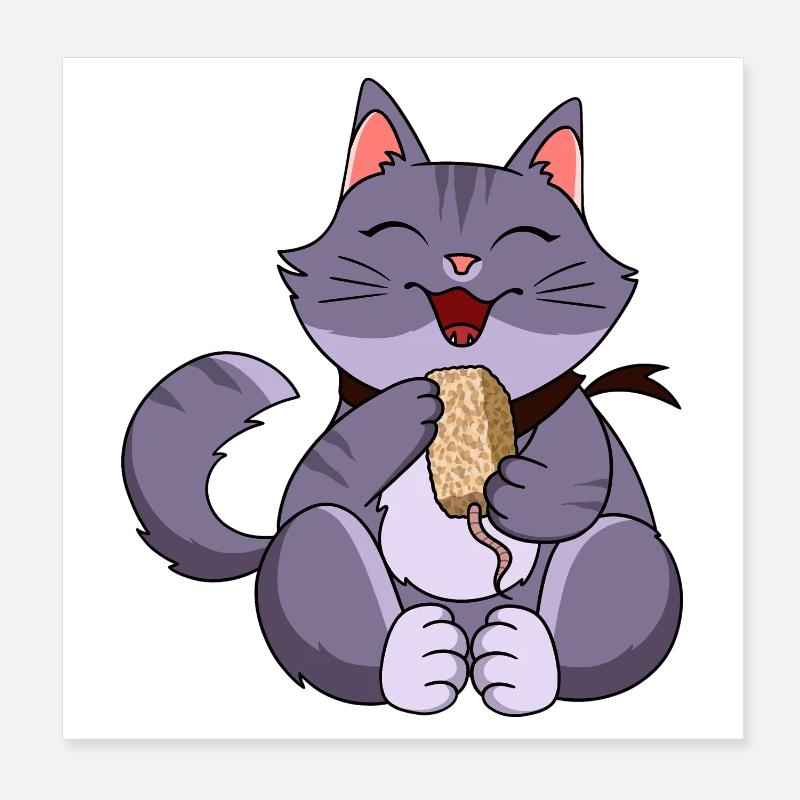 Chat violet gourmande Poster 20 x 20 cm