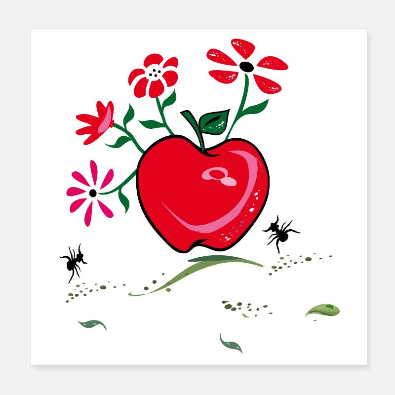 Apfel, Blumengruß, Ameisen Poster 20x20 cm